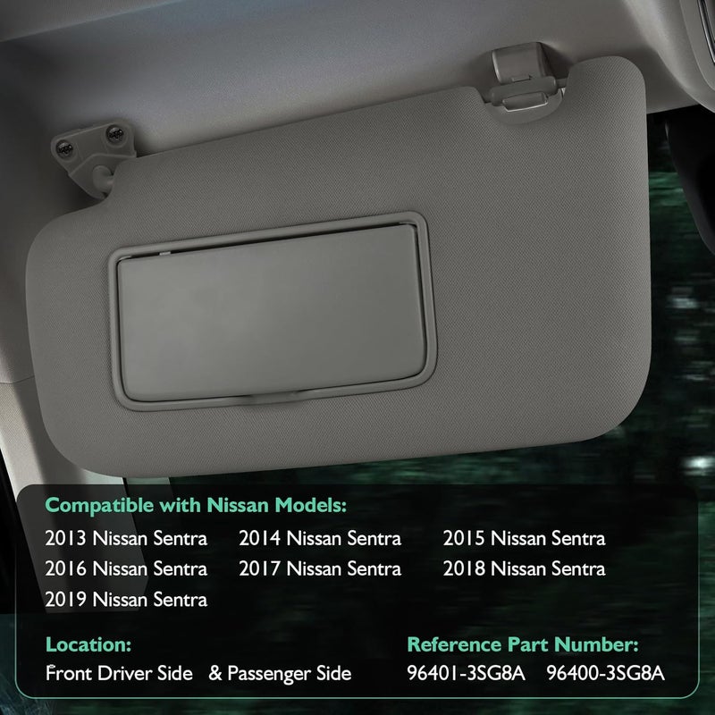 ItranMc Sunvisor Driver&Passenger Side for 2013-2019 Nissan Sentra Accessories, Left&Right Side Sun Visor Without Light, Left&Right Side Sunvisor with Mirror, Gray, Replacement#96401-3SG8A 96400-3SG8A - Image 2